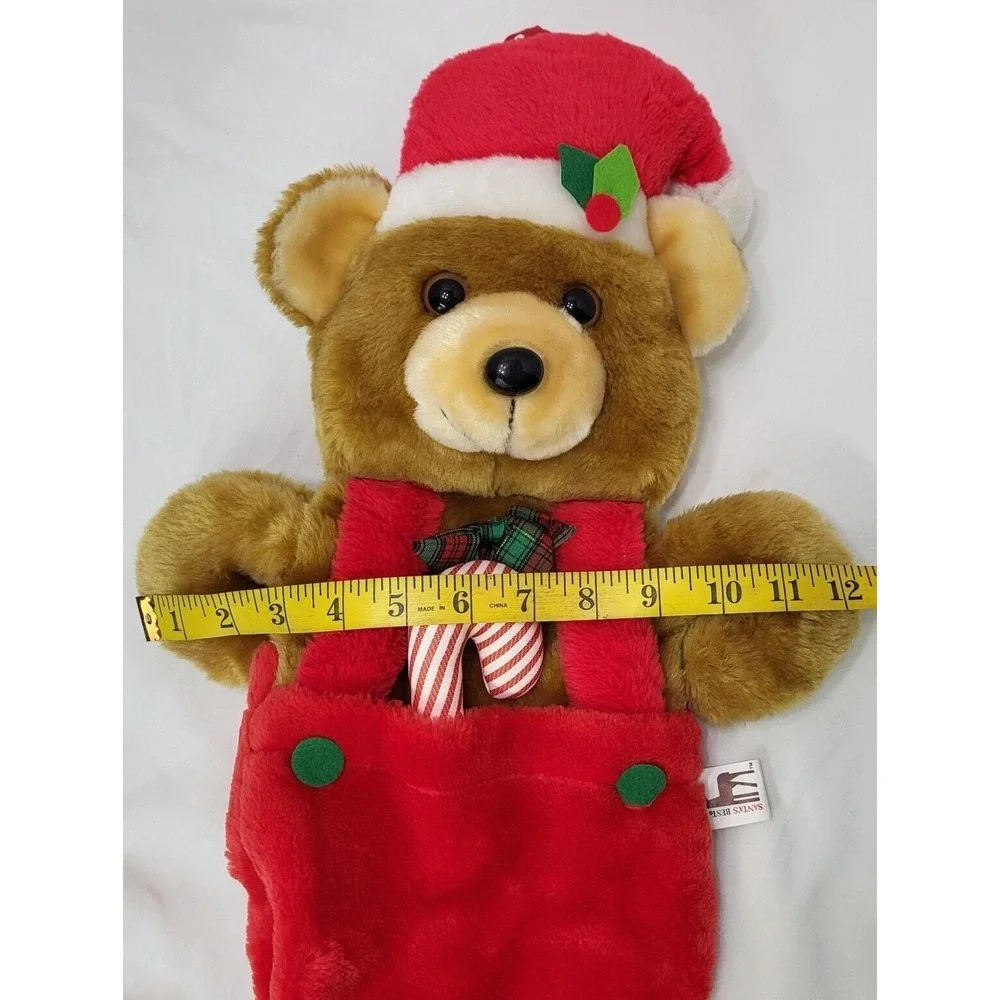 Vintage Santa's Best Christmas Stocking  Brown Teddy Bear with Candy Cane Plush